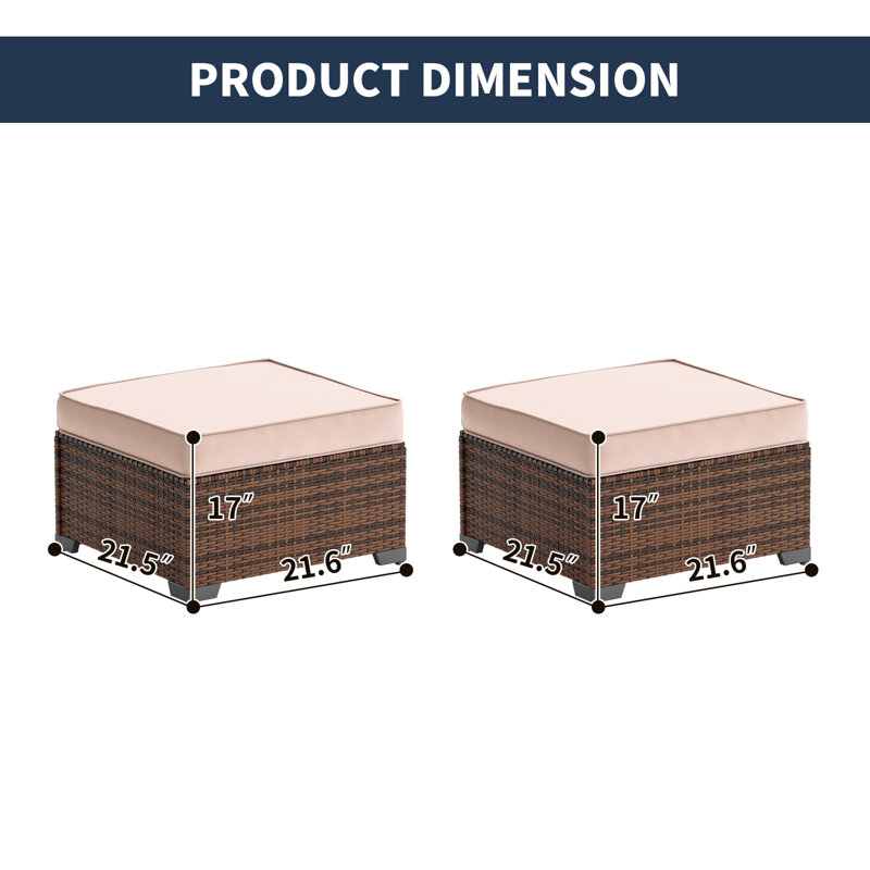 Poufs de jardin en osier avec coussins (paquet de 2), Beige