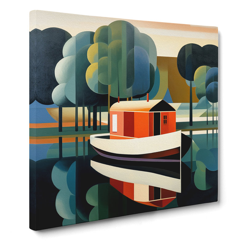 Boat On A Lake Bauhaus - No Frame Print, 35cm H x 35cm W x 3cm D