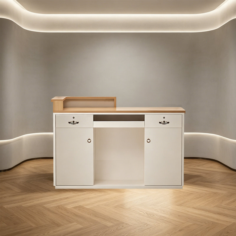 Bureau de réception moderne à DEL - Comptoir frontal robuste pour centre commercial, magasin de détail, hall d'entrée et espace de réception, entièrement assemblé