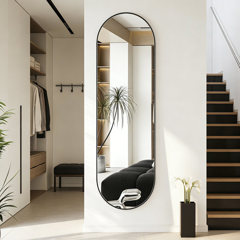 63" X 20" Oval Full-Length Mirror, Rust-Proof Brushed Aluminum Alloy Frame, Wall-Mounted Body Mirror For Bedroom Bathroom Entryway, Clear HD Reflection