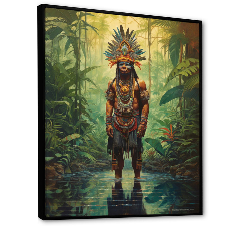 Indien, chaman dans la forêt tropicale d'Amazonie I sur toile, Cadre flottant noir, 32" H x 24" W