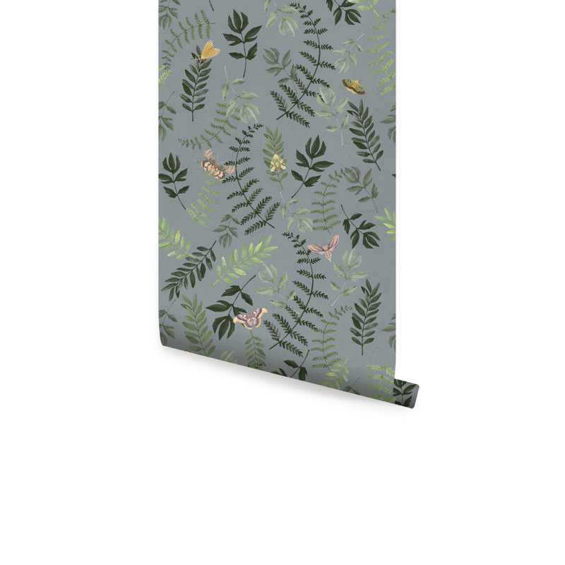 Papier peint à peler et coller Floral Nights & Moth, Bleu ardoise
