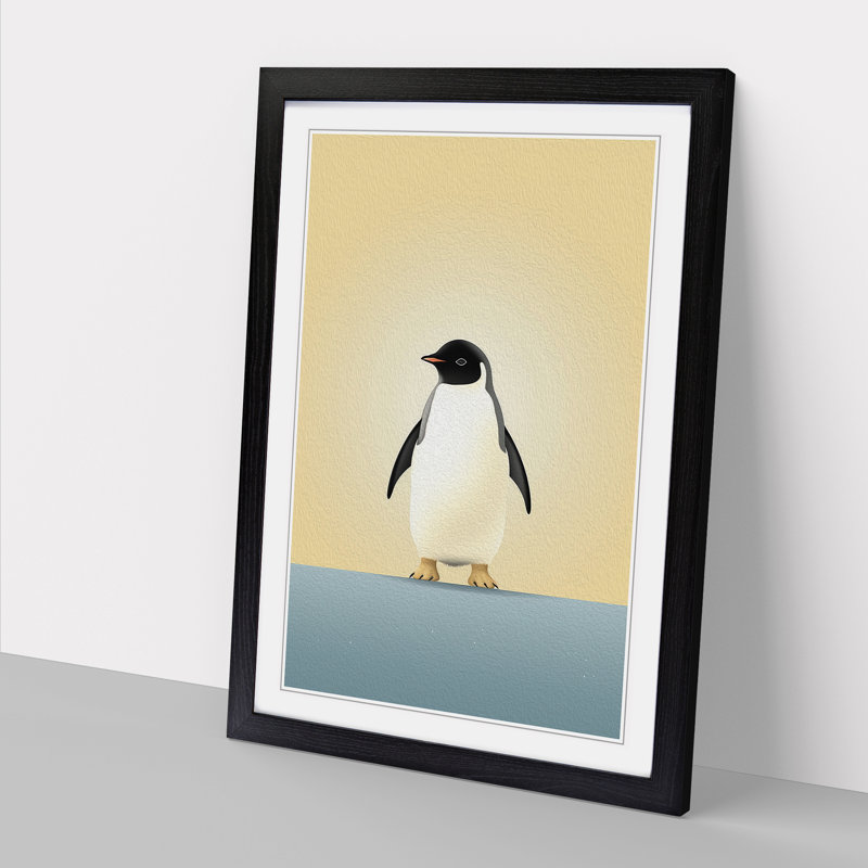 Penguin Minimalism No.4 - Single Picture Frame Print on Wood, 34cm H x 25cm W x 2cm D, Black Framed