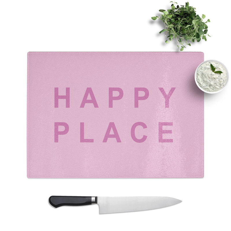 Happy Place Typography Chopping Board, 0.4cm H x 28.5cm W x 39cm L