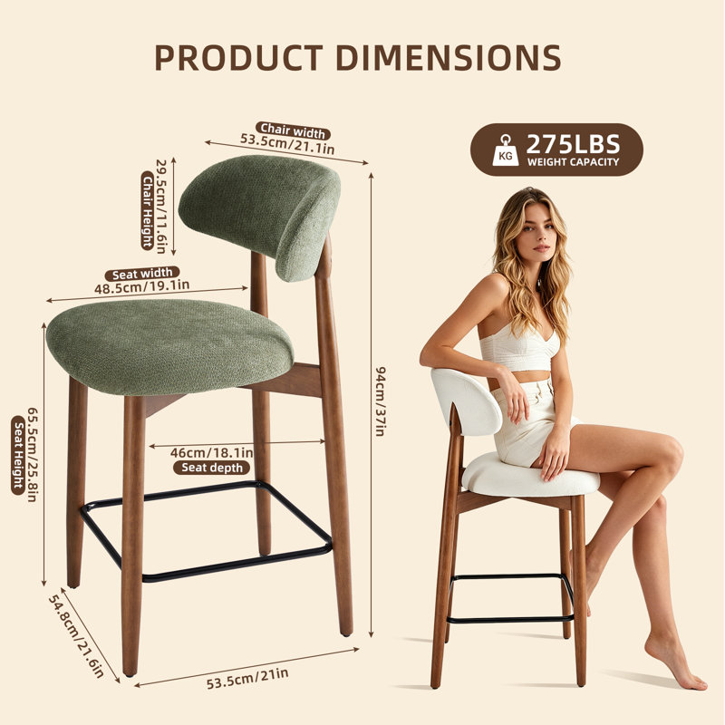 Chaise rembourrée en bois massif avec tabouret, Vert, 4