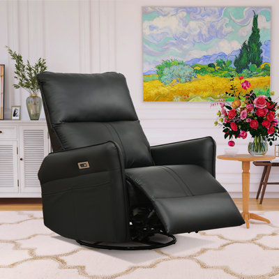Bucklebury 27.56"W Faux Leather Power Recliner, 270° Swivel, 30° Rocking, USB Charge Ports by Latitude Run