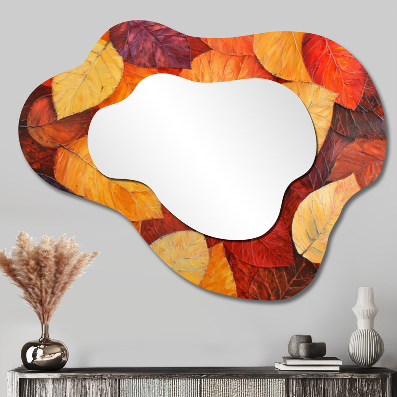 Miroir de coiffeuse minimaliste en nuage - Feuilles d'automne au Canada I, imprimé sur métal, 27 po x 35 po