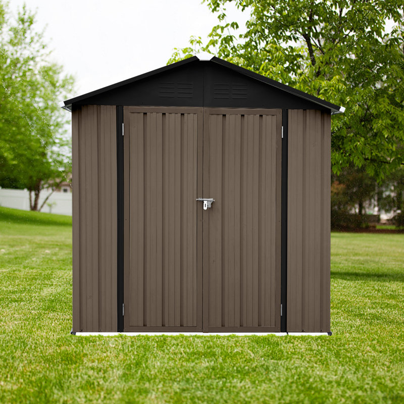 Outdoor Storage Sheds Apex Roof With Sliding Doors, Dark Brown, 75.6" H x 70.1" W x 46.4" D  