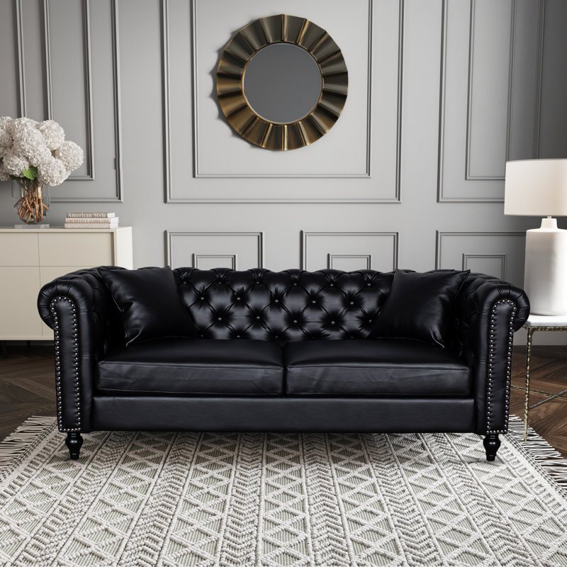 Camden Calio Chesterfield Sofa, Millings Brown Faux Leather, 3