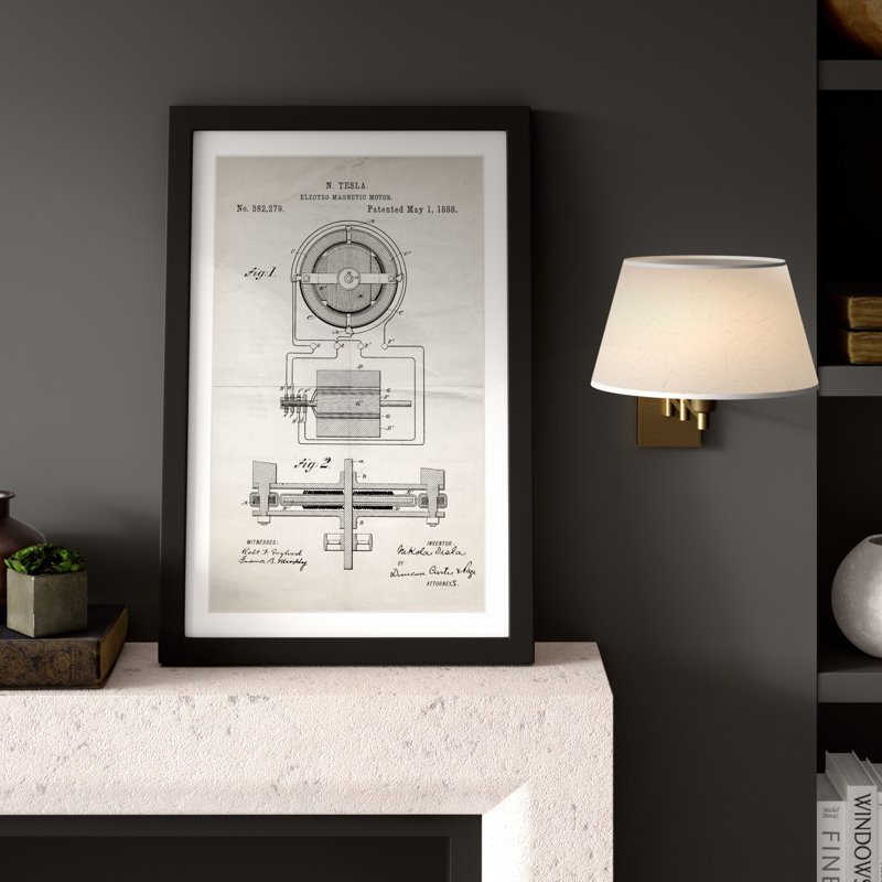 «Tesla Motor 1888 Old Paper», reproduction d'impression encadrée, H 36 po x l 24 po x P 1,5 po