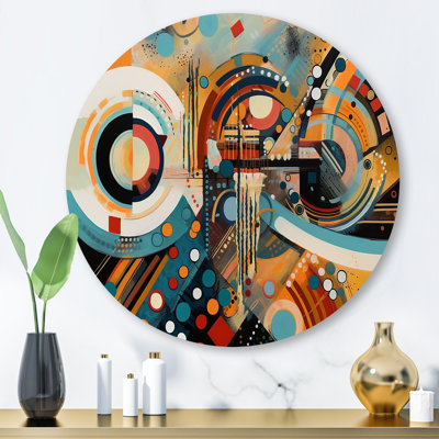 Décoration murale V orange et bleu à motif de vibrations géométriques
