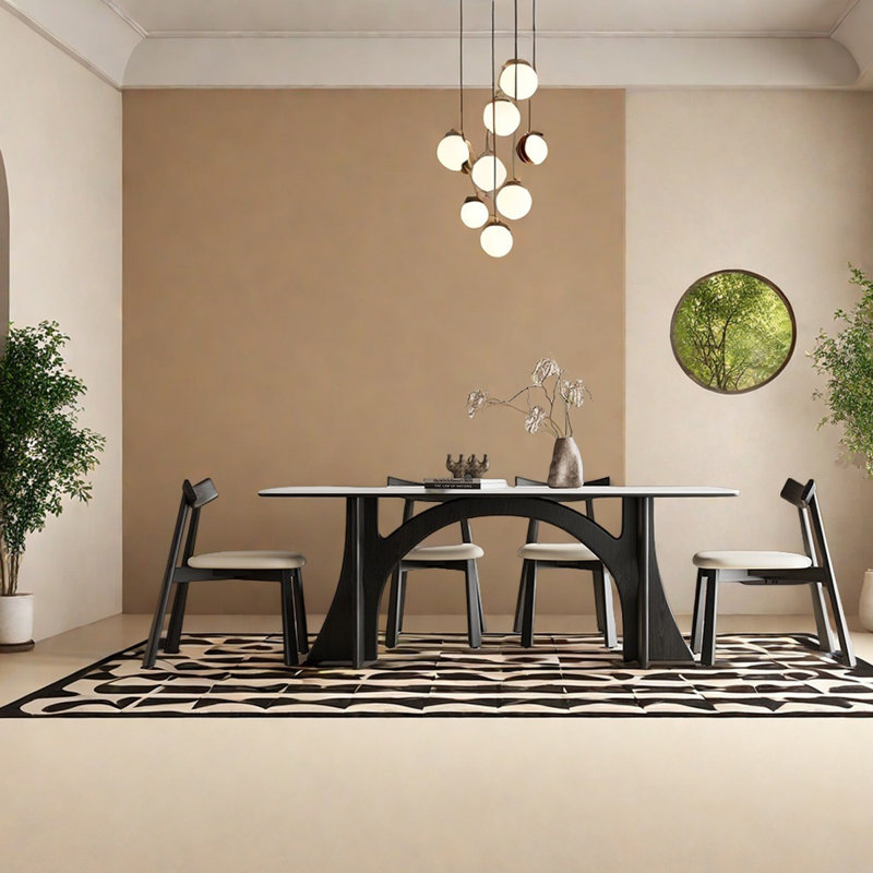 Retro Cream Dining Table with Rock-Solid Base, 29.5"H x 55.1"L x 31.5"W