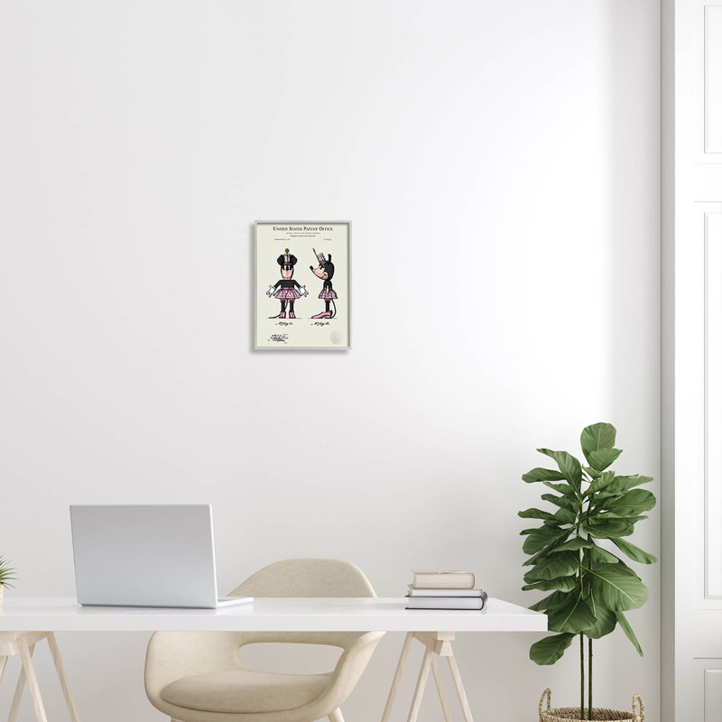Art de giclée encadrée par brevet de souris rose par Karl Hronek, H 14 po x l 11 po x P 1,5 po, Cadre flottant gris lustré