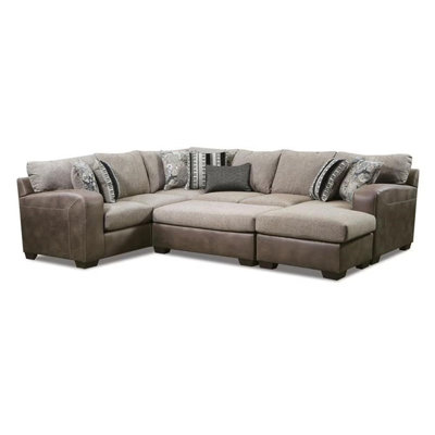 123.4" W Contemporary Sectional, Brown/Light Brown