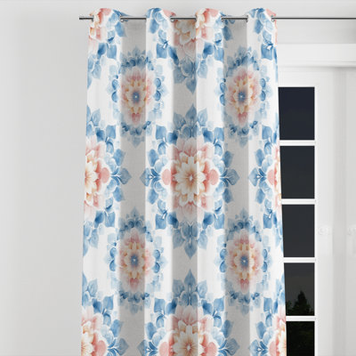 Moroccan Window curtains - Contemporary Boho Mandala Pastel Grommet Curtain - 1 Panel
