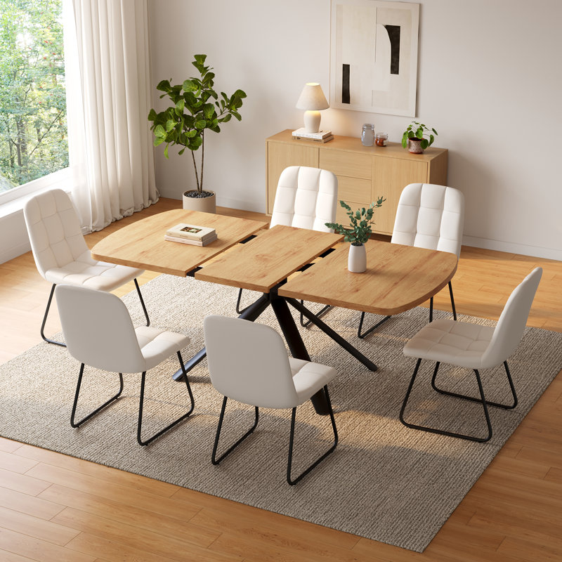 Ensemble de salle à manger 7 pièces Costner, table à finition chêne et chaises rembourrées Costner, Blanc