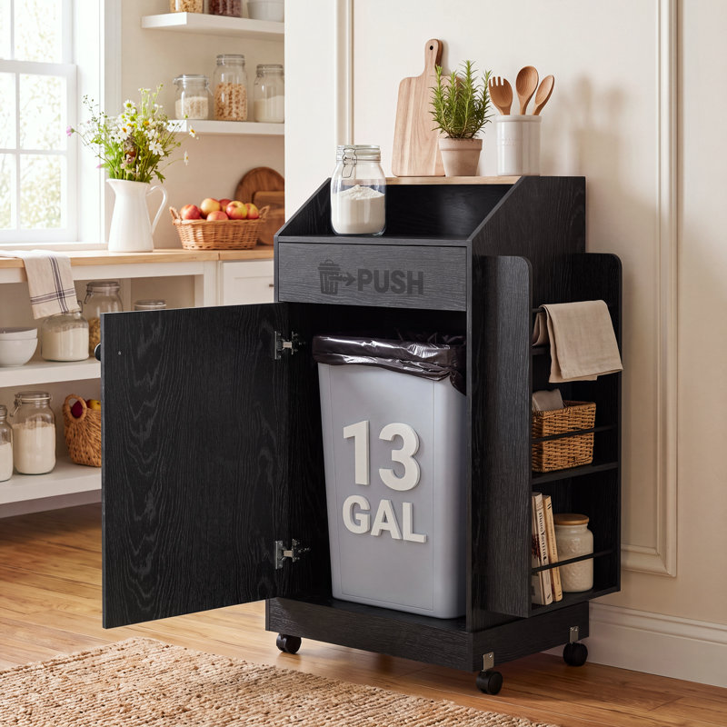 Chariot pour îlot de cuisine roulant, armoire de rangement mobile avec armoire à poubelle cachée, support à épices et roues verrouillables pour la cuisine, la salle à manger et le salon
