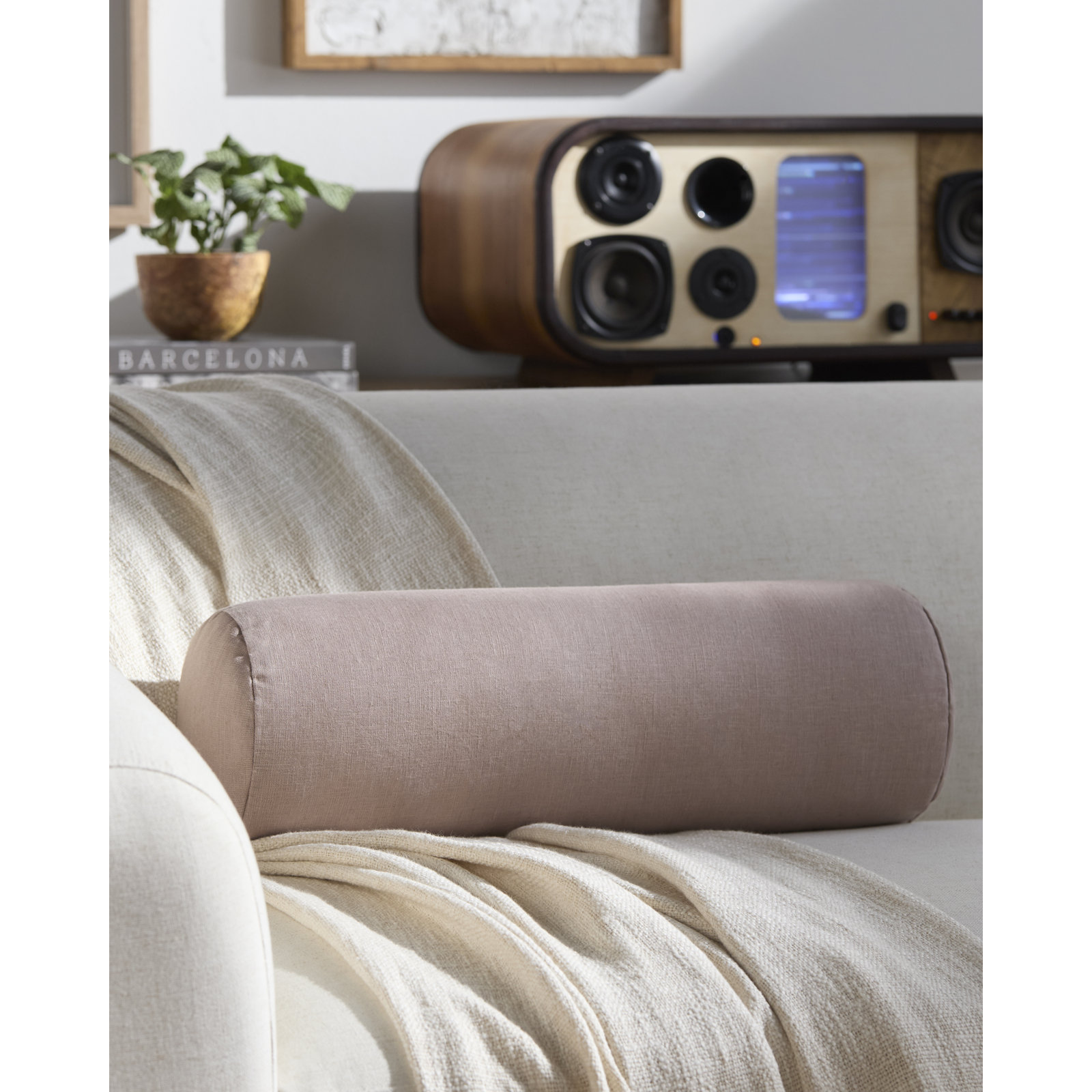 Lanie 7" x 21" Linen Pillow Cover, Dark Beige, Cover Only