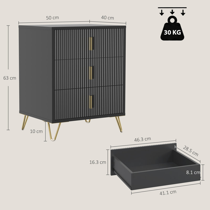 50 cm W Chest of 3 Drawers