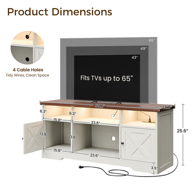 Savannah 3 Piece Living Room Set - Tv Stand With Power Outlet And Led Light And 2 End Tables With 3 Drawers, White