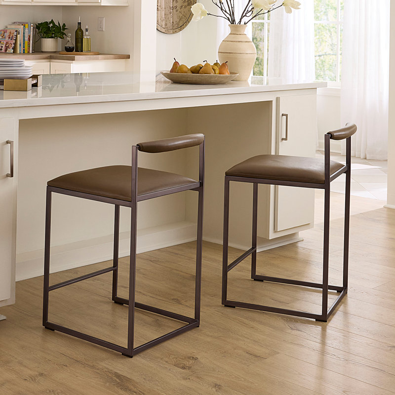 Bradbury Upholstered Bar Stool with Metal Frame, Truffle