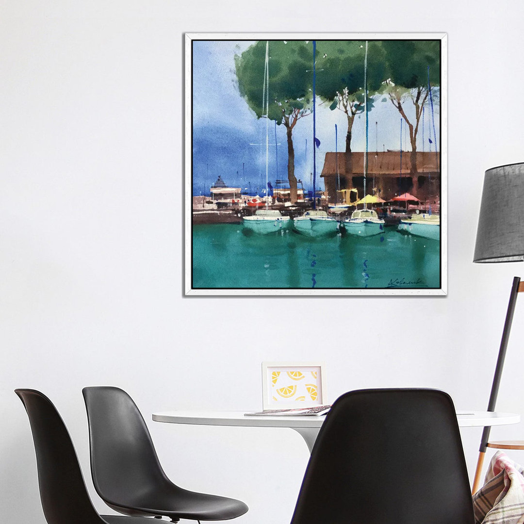 Yachts At The Pier In Italy. Garda Lake by Andrii Kovalyk - Gallery-Wrapped Canvas Giclée on Canvas
