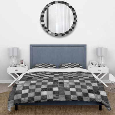 Grey Black Midcentury Mosaic Tiles I - Midcentury Duvet Cover Set