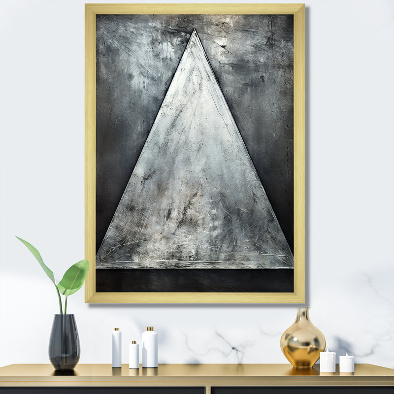 " Triangle Trance Shimmering Silver II ", Gold Single Picture Framed, 32" H x 16" W x 1" D