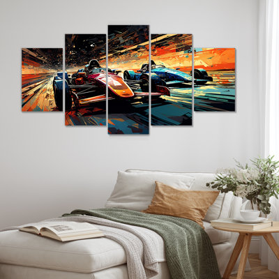 Formule bleue et jaune de course à grande vitesse - Pistes de course, art mural sur toile