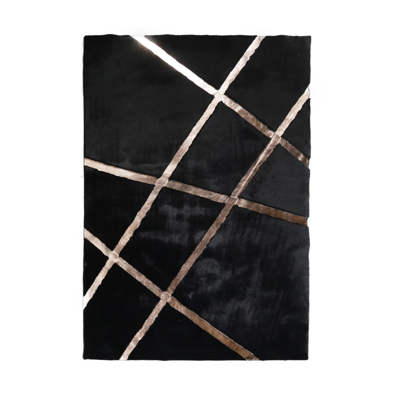 Tapis noir en peluche à rayures rose doré 8,83 x 12 pi, Rectangle 8 pi 10 po x 12 pi