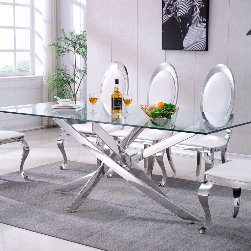 Raydean 79'' Pedestal Dining Table, Silver