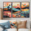 Ensemble de salon d'art mural abstrait rose, paysage de montagne I-107213702-107213694
