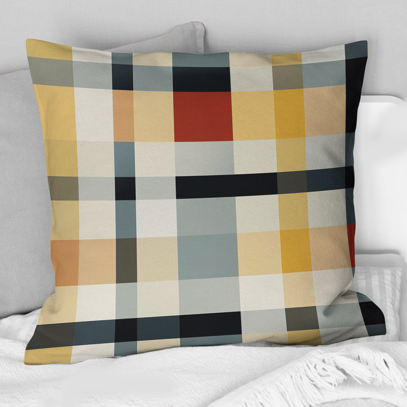 Black and Cream Plaid Sophistication - Coussin décoratif imprimé à carreaux, H 16 po x l 16 po