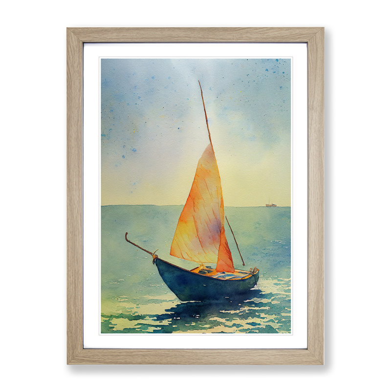 Boat Watercolour - Single Picture Frame Painting, 46cm H x 34cm W x 2cm D, Oak