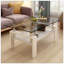 Table basse moderne moderne avec plateau en verre trempé et rangement en panneau de fibres à densité moyenne, transparente et durable pour les salons-125534191-125534190