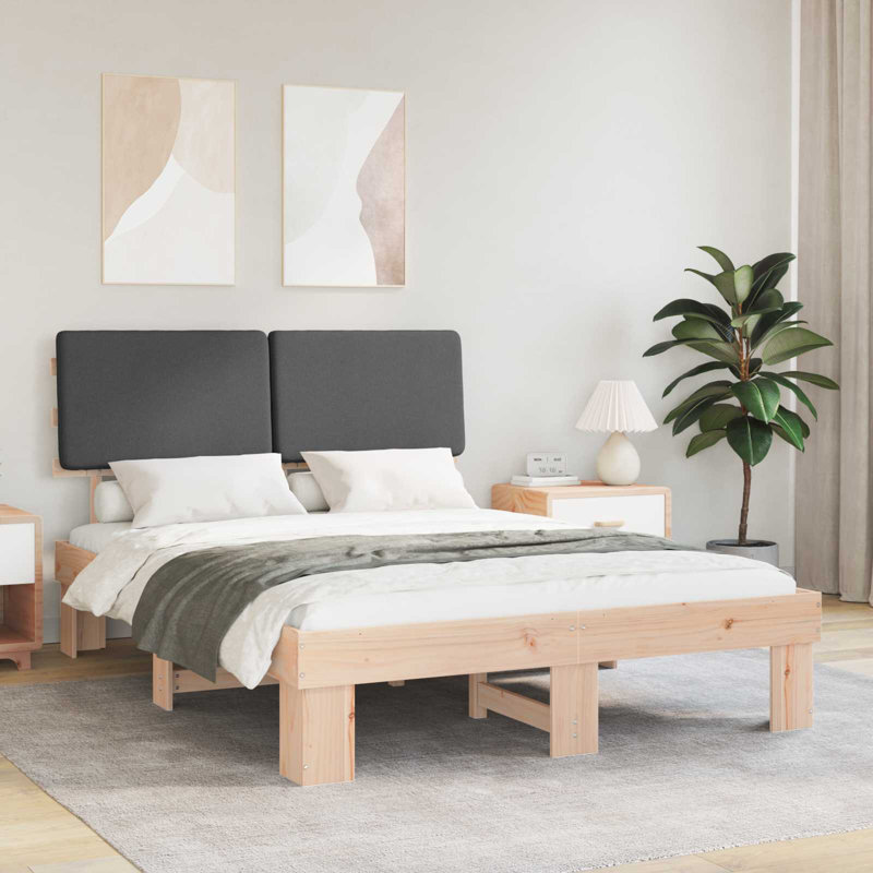 Solid Wood Bed, Natural/Dark Grey, European Kingsize (160 x 200 cm)