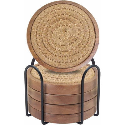 Ensemble de 5 sous-verres absorbants sous-verres avec support, cadeau de pendaison de crémaillère pour décor de maison de campagne, 4 pouces