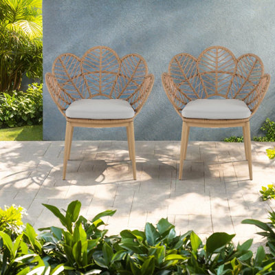 Modern Patio Dining Chairs, Pe Rattan Leaf Back, Set Of 2 For Home