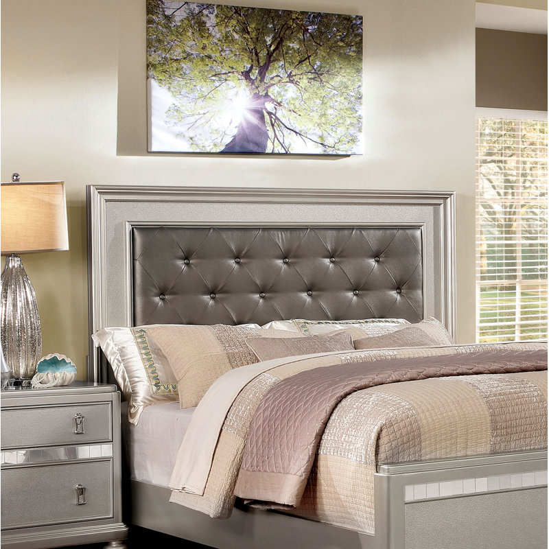 Annistyn Vegan Leather Standard Bed, Silver, Queen