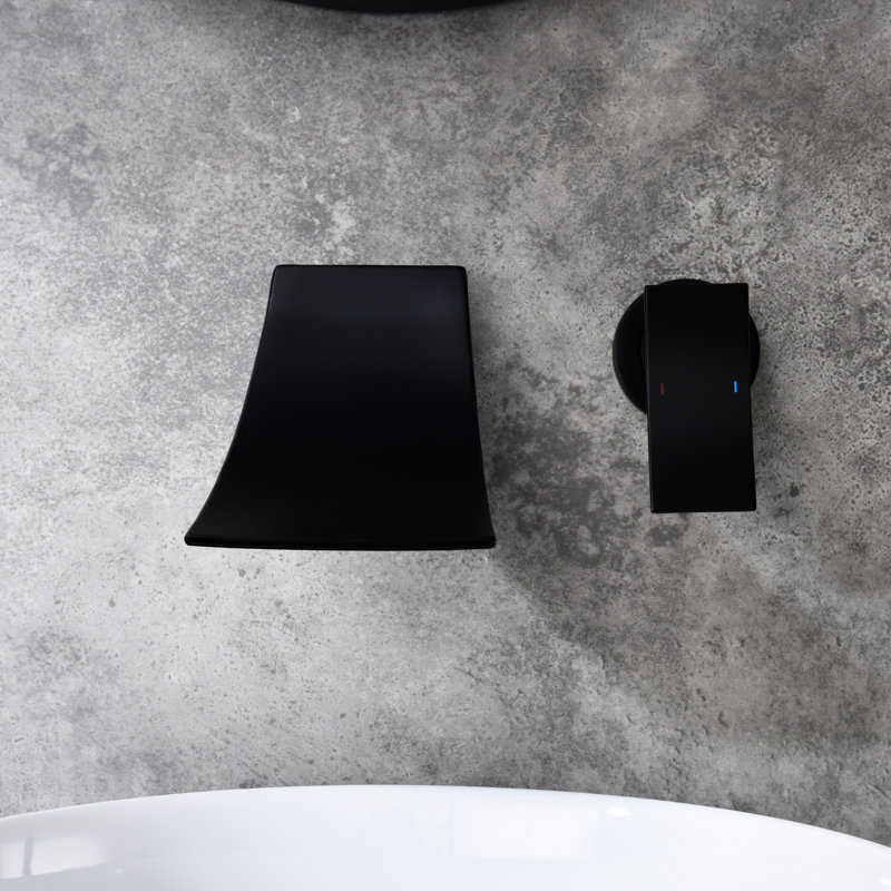Matte Black Bathroom Wall Mount Faucet, Broad Spout, Exact Control Of Water Temperature And Flow, Fits Sinks Baths Widespread Faucet In Black, Wide Waterfall Precision Valve, Space, For Sink Bathtub