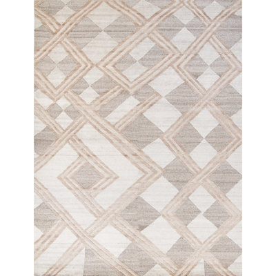 Hand Knotted Abstract Area Rug in Oyster/Cream