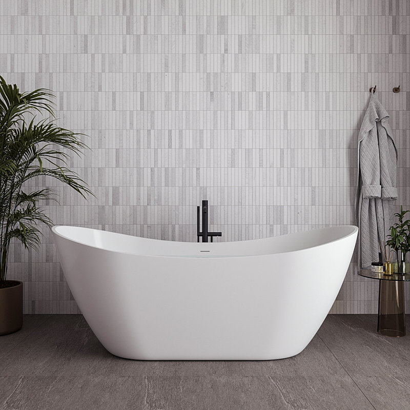 Baignoire autoportante 71 po blanc brillant avec drain interne Streamline, Noir mat