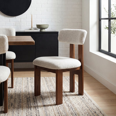 Solid Oak Assembled Chenille Upholstered Dining Chairs