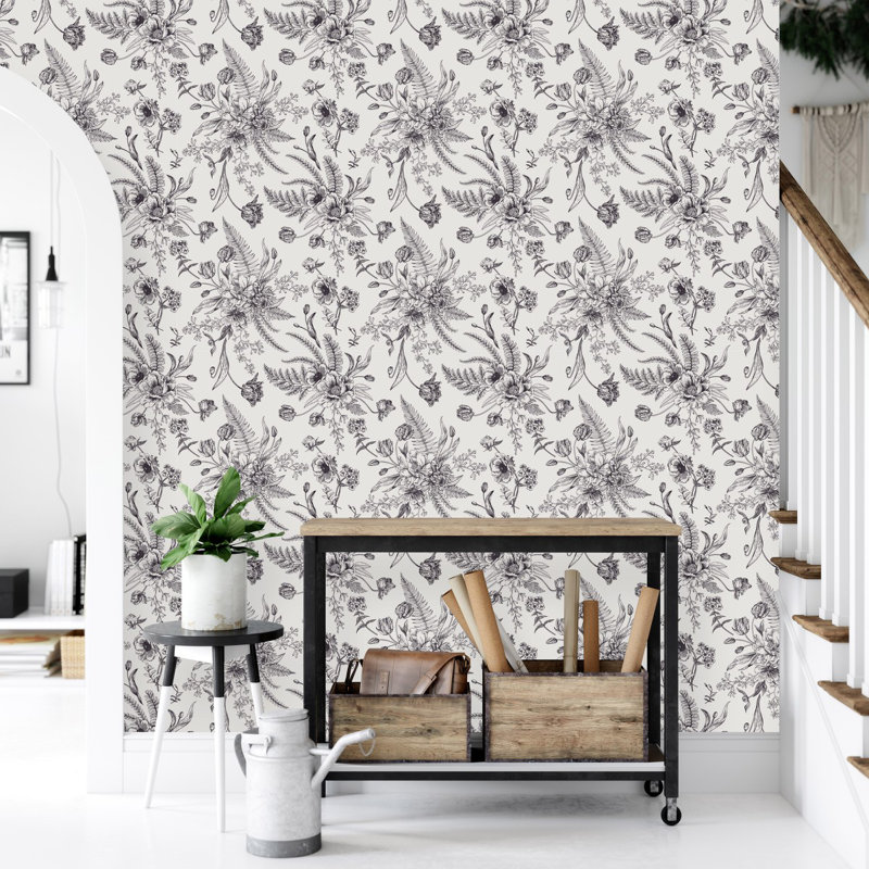 Panneau de papier peint graphique floral L 10,4 pi x l 25 po