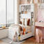 Grand lit en bois avec armoire tout-en-un, tablette et prises, blanc-90474335