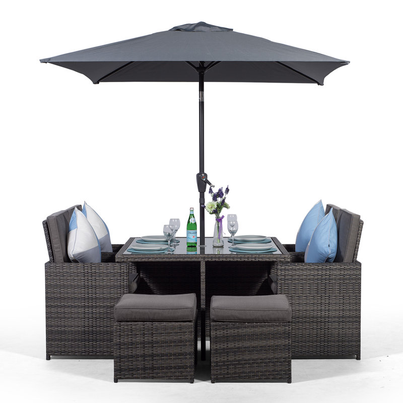 Nikolas 4 Seater Dining Set with Cushions and Parasol