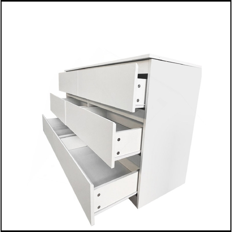 Commode double 6 tiroirs pour le couloir de la chambre à coucher, blanc