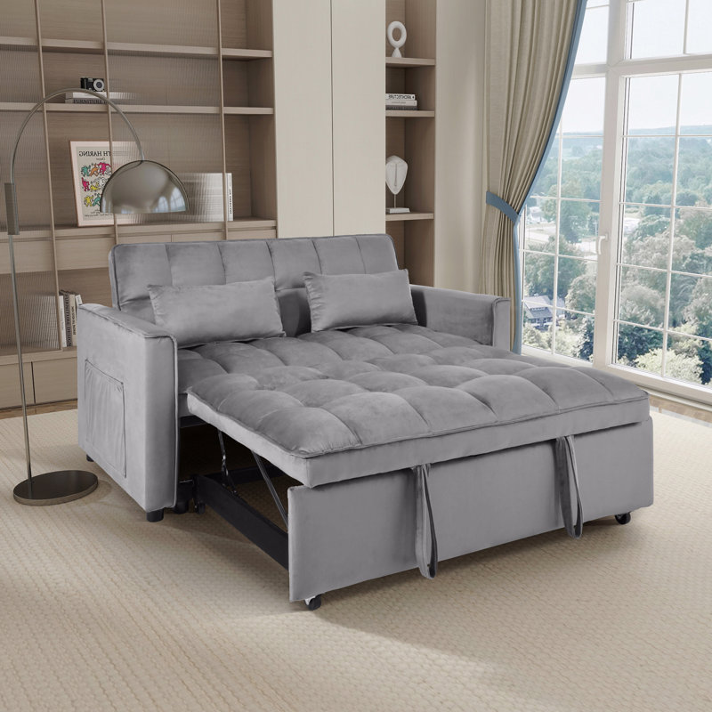Canapé-lit convertible 3-en-1 avec dossier inclinable et coussins, canapé-lit et canapé-lit convertible, Gris