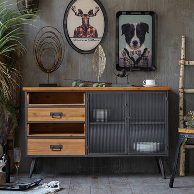 Black&Brown Solid Wood Sideboard