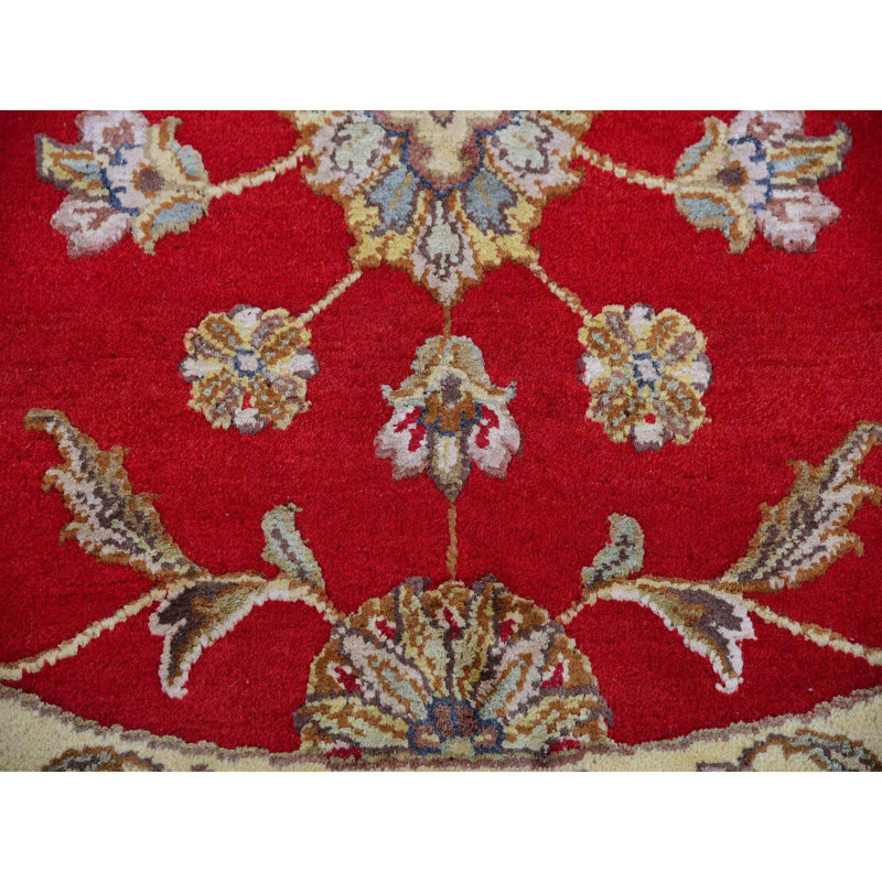 Tapis rond en soie noué à la main 6 pi x 6 pi rouge Rajasthan A46CF42AEAC842B2977C811680FB5A08